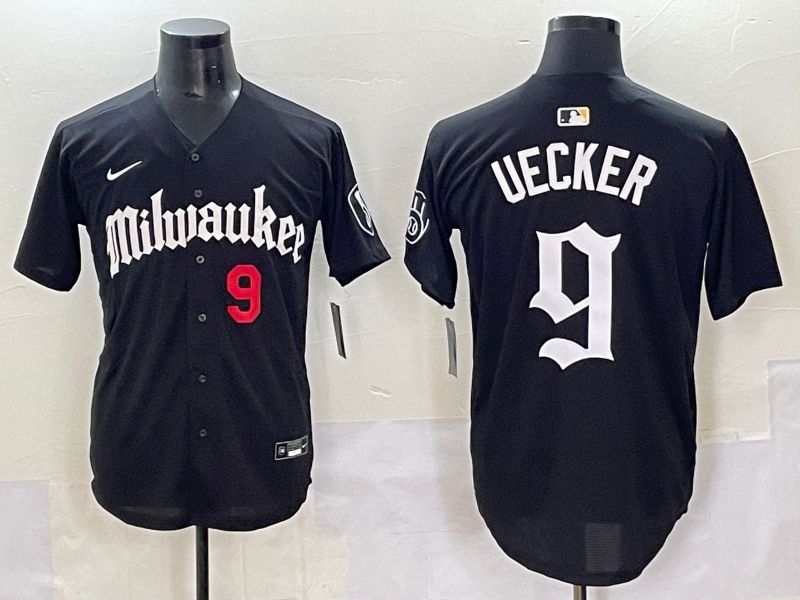 Men 2025 Milwaukee Brewers #9 Uecker Black Five generations Joint Name Nike MLB Jersey style 9